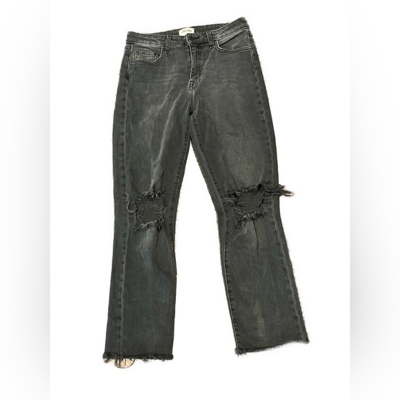 L’Agence Grey Audrina Destructed-Knee Crop Straight-Leg Jeans 27 - Picture 2 of 11